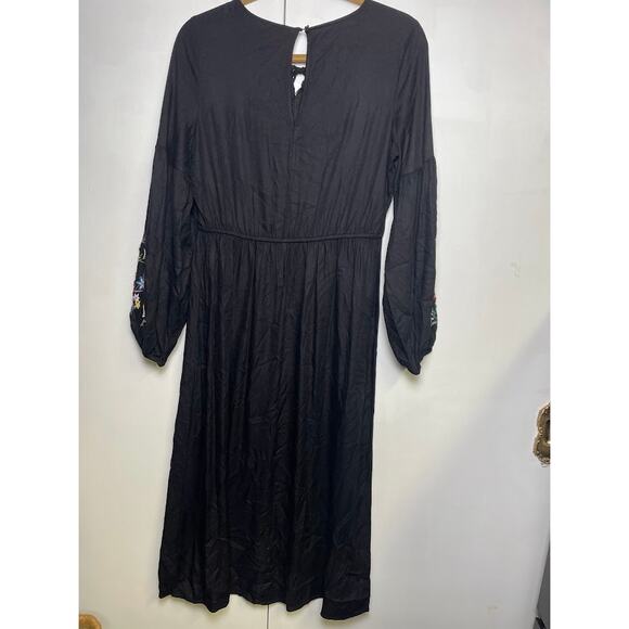 Old Navy Dark Floral Embroidered Midi Dress Sz S Baloon Sleeve Fairy Whimsical - Picture 8 of 15